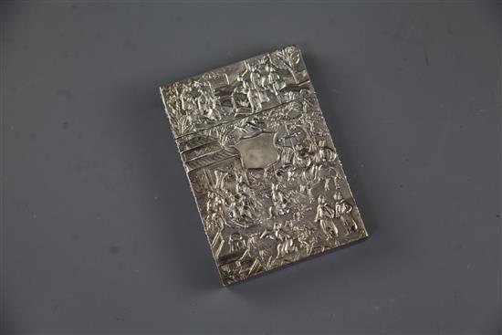 A Chinese export silver card case, 19th century, 10.5cm, small split